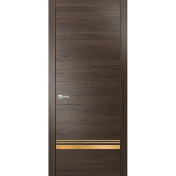 Modern Solid Interior Pre-Hung Door with Handle | Planum 2010 Chocolate Ash | Single Regural Panel Frame Trims | Bathroom Bedroom Sturdy Doors-30" x 96"