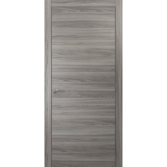 Modern Solid Interior Pre-Hung Door with Handle | Planum 0010 Ginger Ash | Single Regural Panel Frame Trims | Bathroom Bedroom Sturdy Doors-30" x 84"