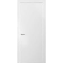 Modern Solid Interior Pre-Hung Door with Handle | Planum 0010 White Silk | Single Regural Panel Frame Trims | Bathroom Bedroom Sturdy Doors-18" x 84"
