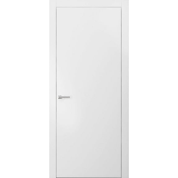 Modern Solid Interior Pre-Hung Door with Handle | Planum 0010 White Silk | Single Regural Panel Frame Trims | Bathroom Bedroom Sturdy Doors-30" x 96"