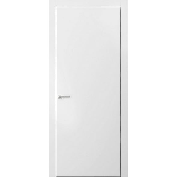 Modern Solid Interior Pre-Hung Door with Handle | Planum 0010 White Silk | Single Regural Panel Frame Trims | Bathroom Bedroom Sturdy Doors-36" x 84"