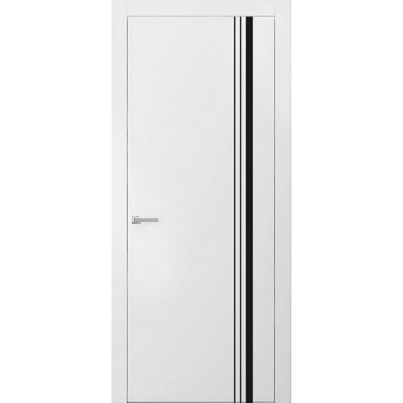 Modern Solid Interior Pre-Hung Door with Handle | Planum 0011 White Silk | Single Regural Panel Frame Trims | Bathroom Bedroom Sturdy Doors-18" x 84"
