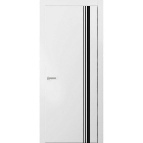 Modern Solid Interior Pre-Hung Door with Handle | Planum 0011 White Silk | Single Regural Panel Frame Trims | Bathroom Bedroom Sturdy Doors-28" x 84"