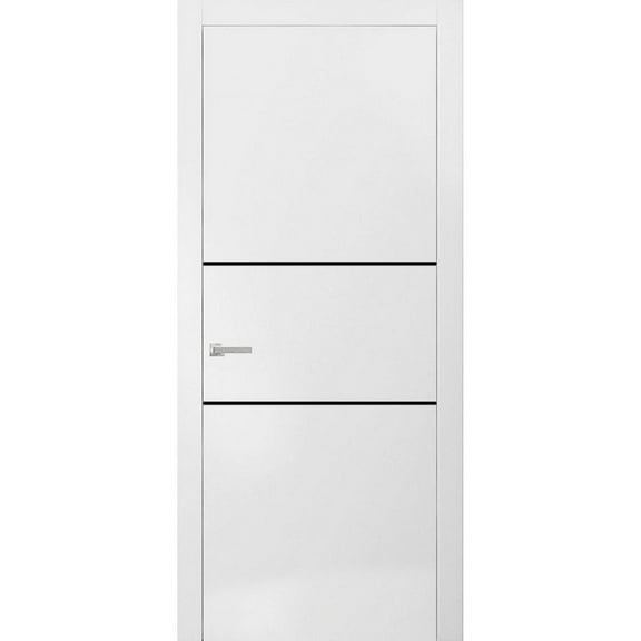 Modern Solid Interior Pre-Hung Door with Handle | Planum 0014 White Silk | Single Regural Panel Frame Trims | Bathroom Bedroom Sturdy Doors-18" x 84"