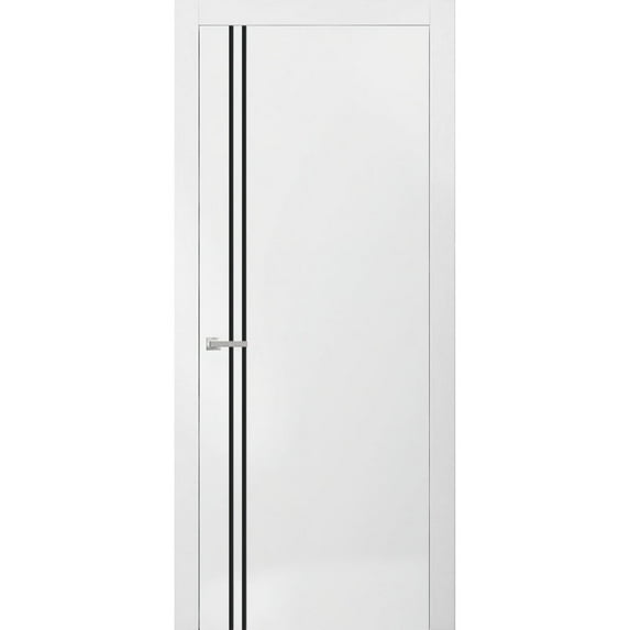 Modern Solid Interior Pre-Hung Door with Handle | Planum 0016 White Silk | Single Regural Panel Frame Trims | Bathroom Bedroom Sturdy Doors-30" x 96"