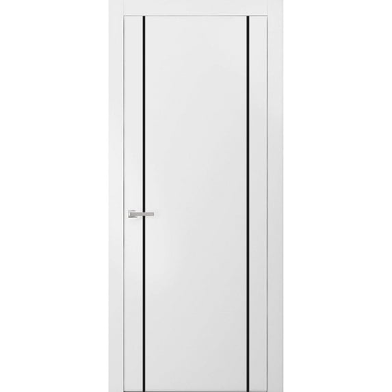 Modern Solid Interior Pre-Hung Door with Handle | Planum 0017 White Silk | Single Regural Panel Frame Trims | Bathroom Bedroom Sturdy Doors-42" x 84"