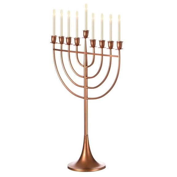 Modern Solid Metal Judaica Hanukkah Menorah 9 Branched Candelabra, Copper Medium