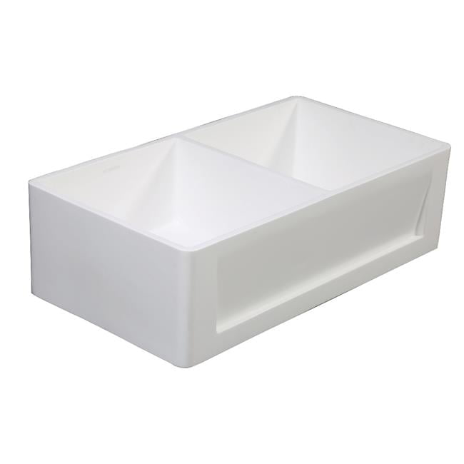 Modern Solid Surface Double Bowl Farmhouse Kitchen Sink - Matte White