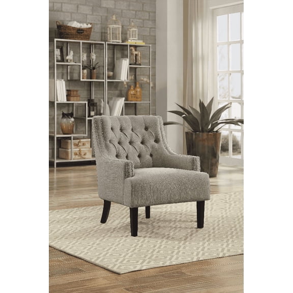 Modern Solid Wood 1pc Accent Chair with Button Tufting and Taupe Fabric