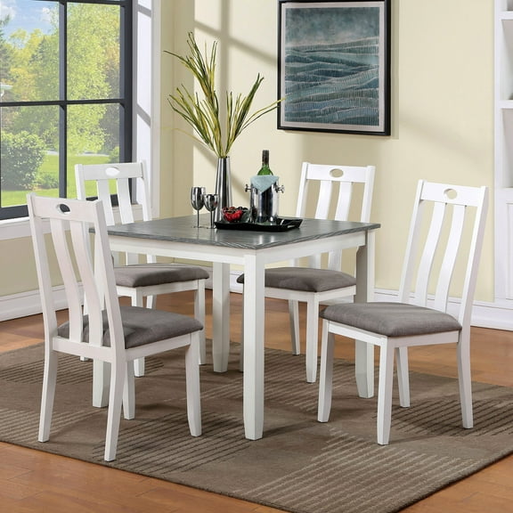 Modern Solid Wood 5pc Dining , 36" Square Table With 4 Chairs And Gray Cushions Table, Linen-like Cushions, Transitional