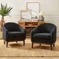 thumbnail image 1 of Upholstered Black Armchair 2 Pieces Boucle Fabric Solid Wooden Legs Living Room Bedroom, 1 of 7
