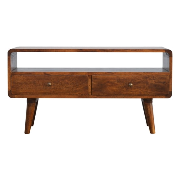 Modern Solid Wood Chestnut Media Unit With Two Drawers And A Graceful Vibe Feature Storage