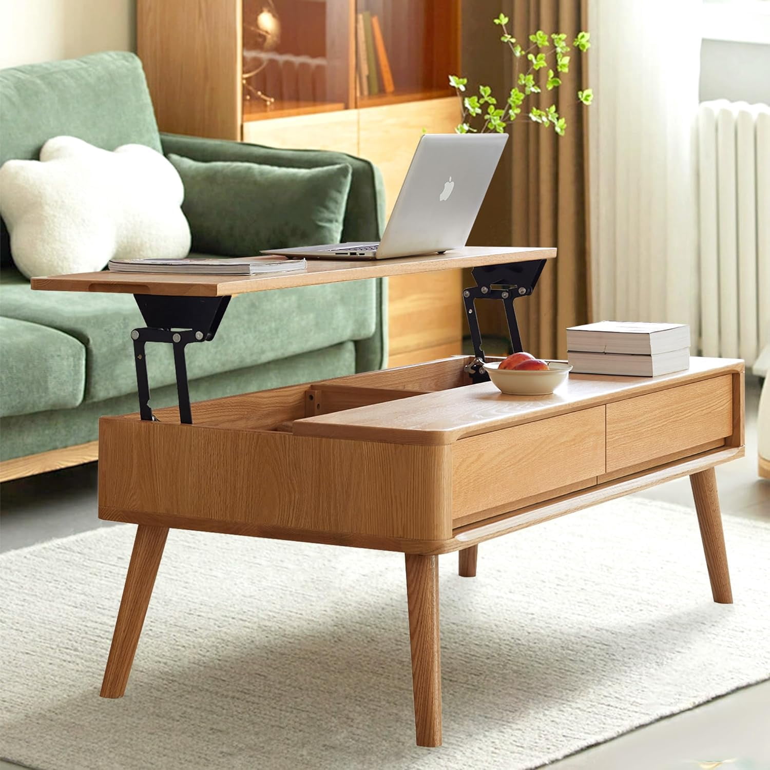 Modern Solid Wood Coffee Table, 2-Tier Small Wooden Coffee Table with ...