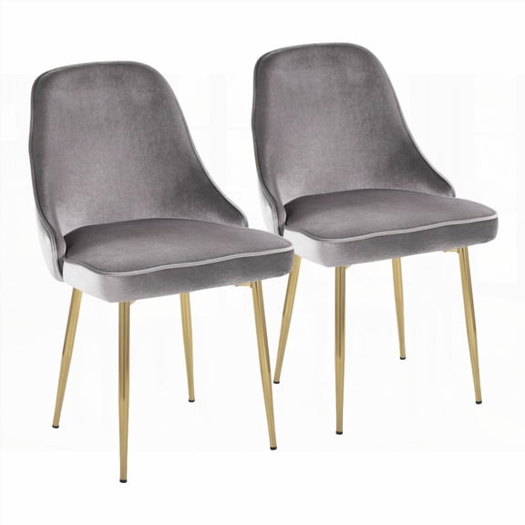 Modern Solid Wood Dining Chairs - 2-Pack with Silver Velvet & Gold Frame