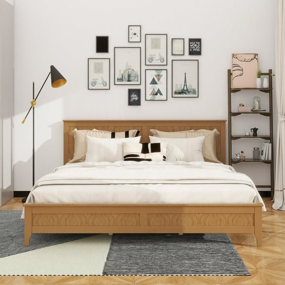 Modern Solid Wood King Size Platform Bed with Sturdy Wooden Slats Support,No Box Spring Needed, Seadrift