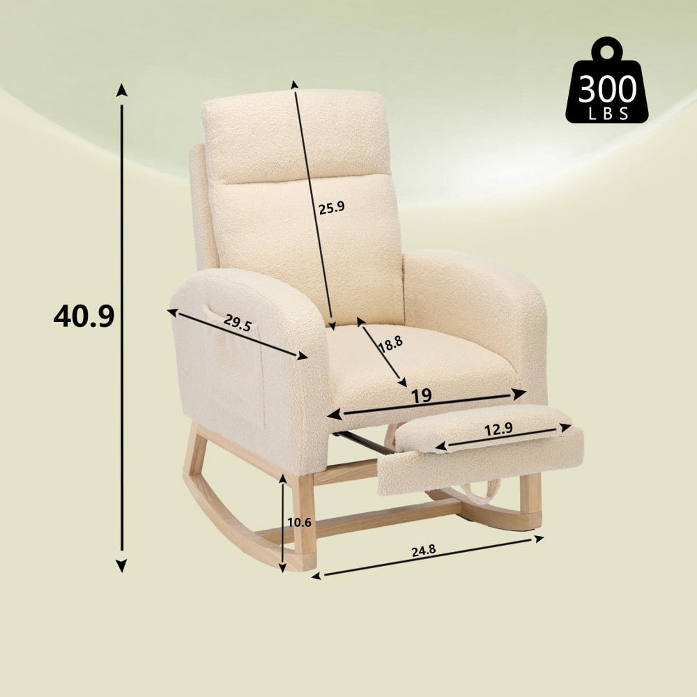Modern Solid Wood Legged Rocking Chair - Upholstered Nursery Glider ...