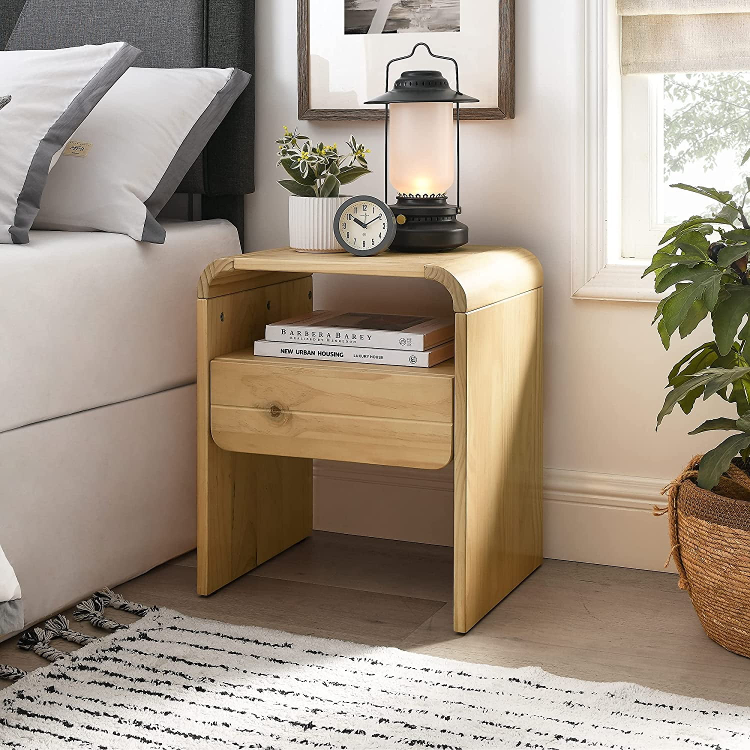 Modern Solid Wood Nightstand/End Table with for Bedroom Bedside