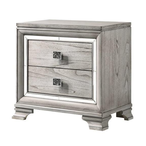 Gray Solid Wood Nightstand Featuring 2 Drawers And Mirrored Loveliness 2 In With Accents - Bedroom Delight