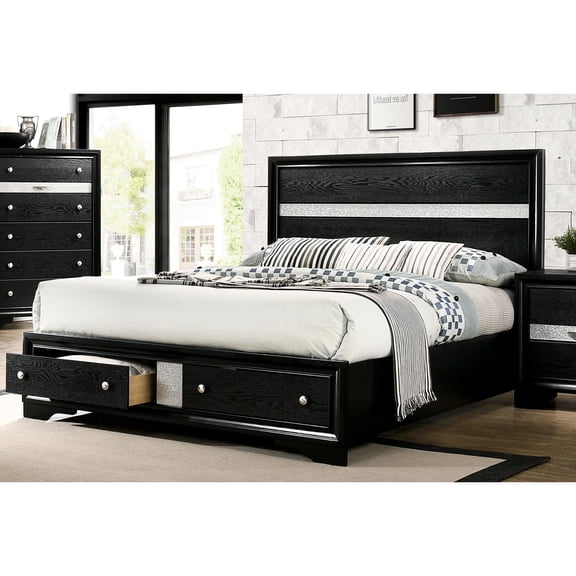 Modern Solid Wood Queen Size Bed With Storage In Black Bedroom Captivation Black, Addition