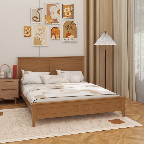 Modern Solid Wood Queen Size Platform Bed with Sturdy Wooden Slats Support,No Box Spring Needed, Seadrift