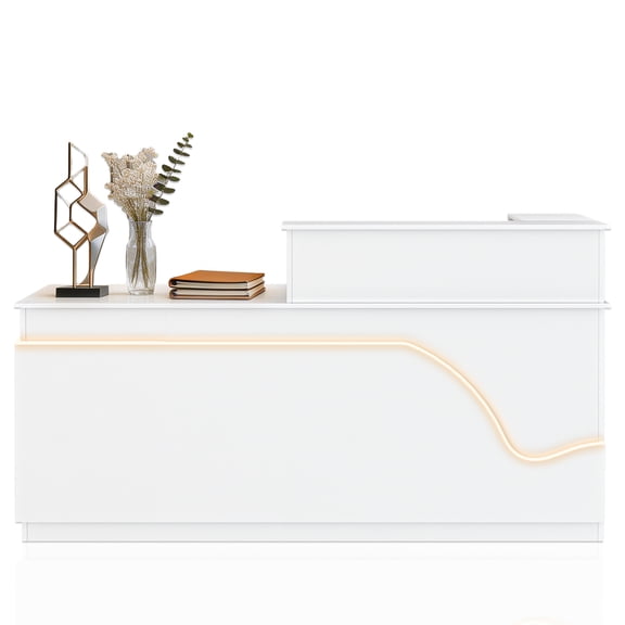 STICCIO Reception Desk with LED Strip Lights, 63'' Front Desk with Counter, Lockable Drawer, Keyboard Tray and Storage Cabinet for Office Lobby Salon