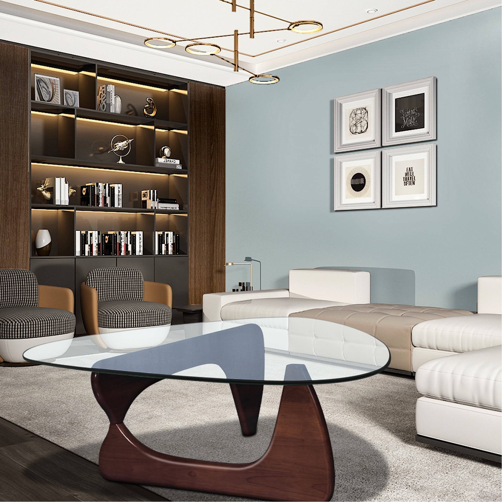 Modern Solid Wood Triangle Coffee Table For Basement, Color, 50.76 In ...