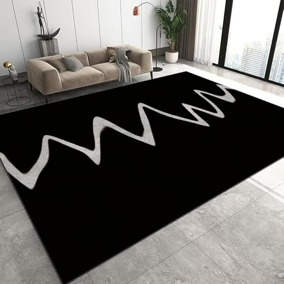 Modern Sonic Texture Area Rug Small Minimalist Black Design Door Mat, Rugs For Indoor, Soft Low Pile Non Slip Washable Entryway Mat For Front Door Entrance Kitchen Bathroom 4 x 5ft