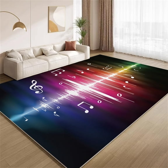 Modern Sound Wave Texture Area Rugs, Colorful Music Carpet, Washable Non Slip Low Pile Soft Rug for Living Room Bedroom Entry Decor Mat 3x4ft
