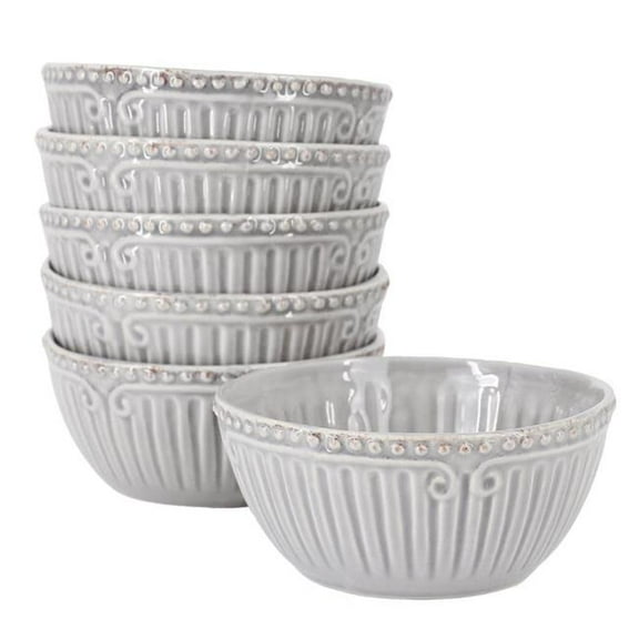 Modern Southern Home 114417.01 6 in. Capri Sto Are Embossed Cereal Bowl Set, Grey - 6 Piece
