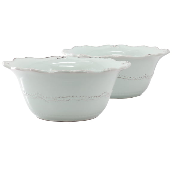 Modern Southern Home Capri 2 Piece 10 Inch Scalloped Stoneware Serving Bowl Set in Egg Blue