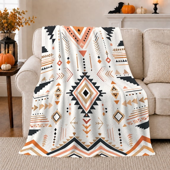 Modern Southwestern Geometric Diamond Pattern Bold Tribal Art, Dramatic Artistic Scene, Warm Flannel Blanket for Home Library and Reading Nook, Art Lovers Housewarming Gift, Artistic Home Decor