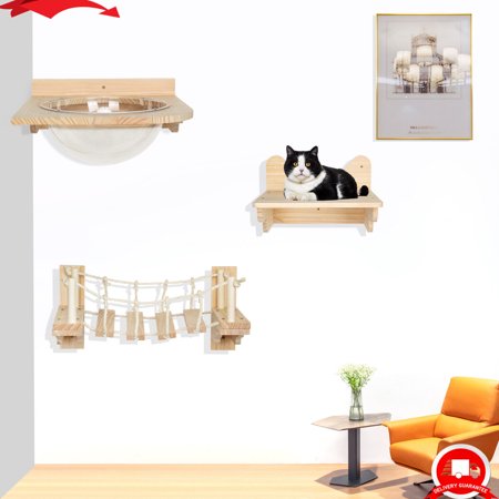 Modern Space Capsule Cat Hammock Wooden Set w/ Cat Bridge & Cat Jumping Platform