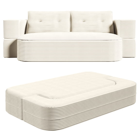 Modern Space-Saving 2-in-1 Convertible Sofa Bed with Multifunctional Blanket Loveseat Sofa Couch Folding Chair Bed, Beige