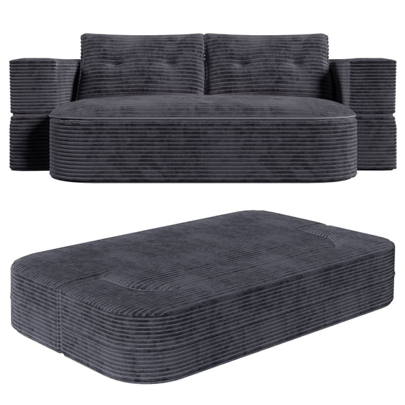 Modern Space-Saving 2-in-1 Convertible Sofa Bed with Multifunctional Blanket Loveseat Sofa Couch Folding Chair Bed, Dark Grey