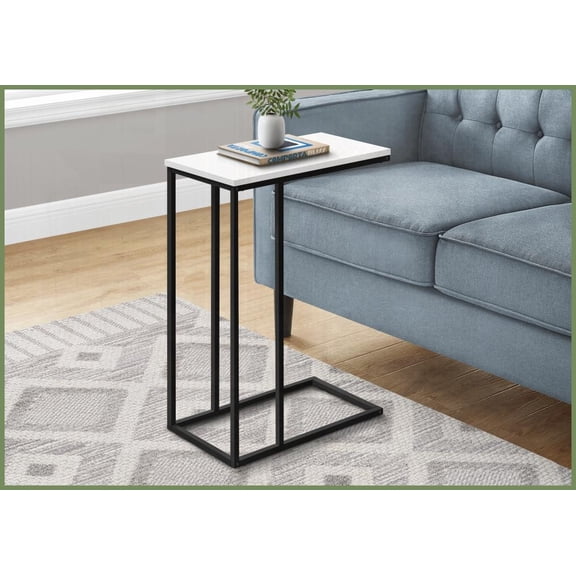 Modern Space-Saving C-Shaped Coffee Table - White Laminate & Black Metal for Living Room & Bedroom