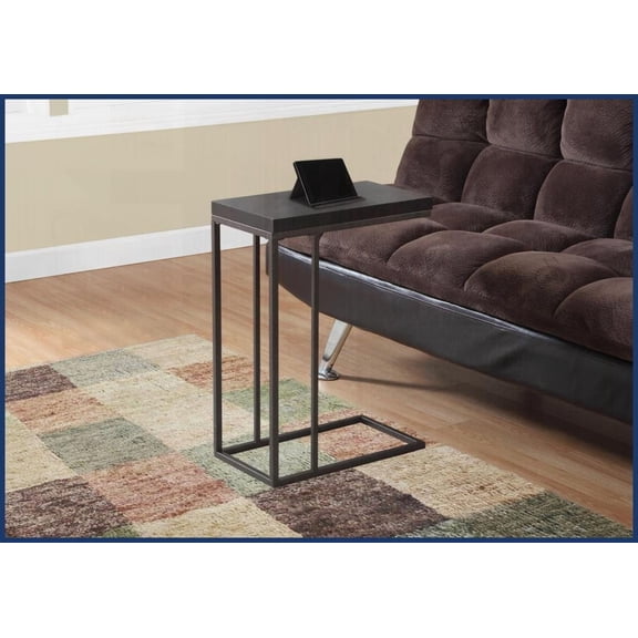 Modern Space-Saving Coffee Table: Brown Laminate & Bronze Metal C-Shape for Living Room/Bedroom