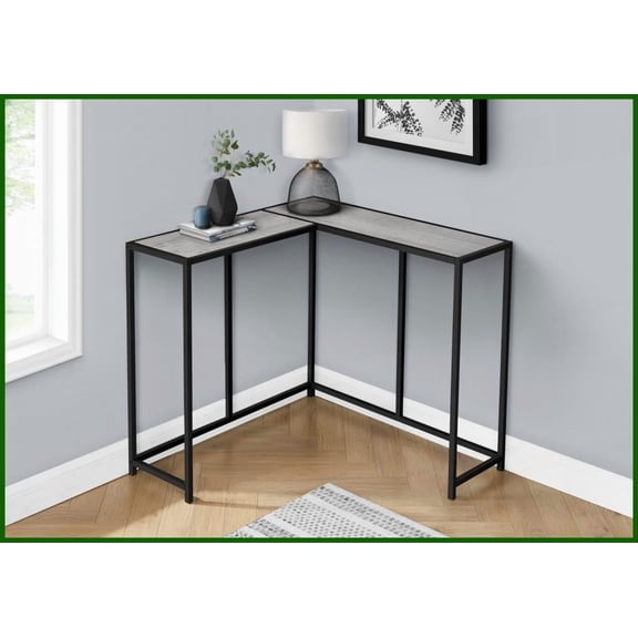 Modern Space-Saving Coffee Table for Living Room Corner, Grey Laminate Top & Sturdy Black Metal Frame