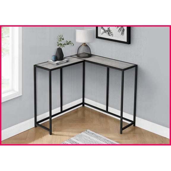 Modern Space-Saving Coffee Table for Living Room, Grey Wood-Look Corner Table with Sturdy Black Metal Frame