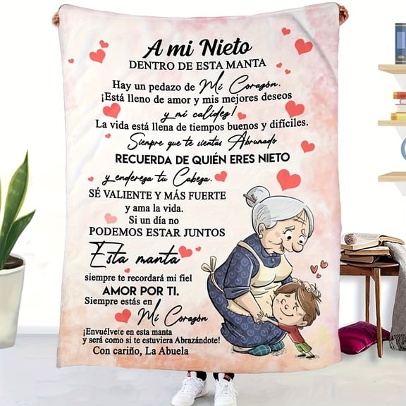 Modern Spanish Letter Pattern Blanket For Grandchildren Allergy proof Flannel Blanket Digital Print Machine Wash Four Seasons Multi functional Comfortable Bed Sofa Office Decor