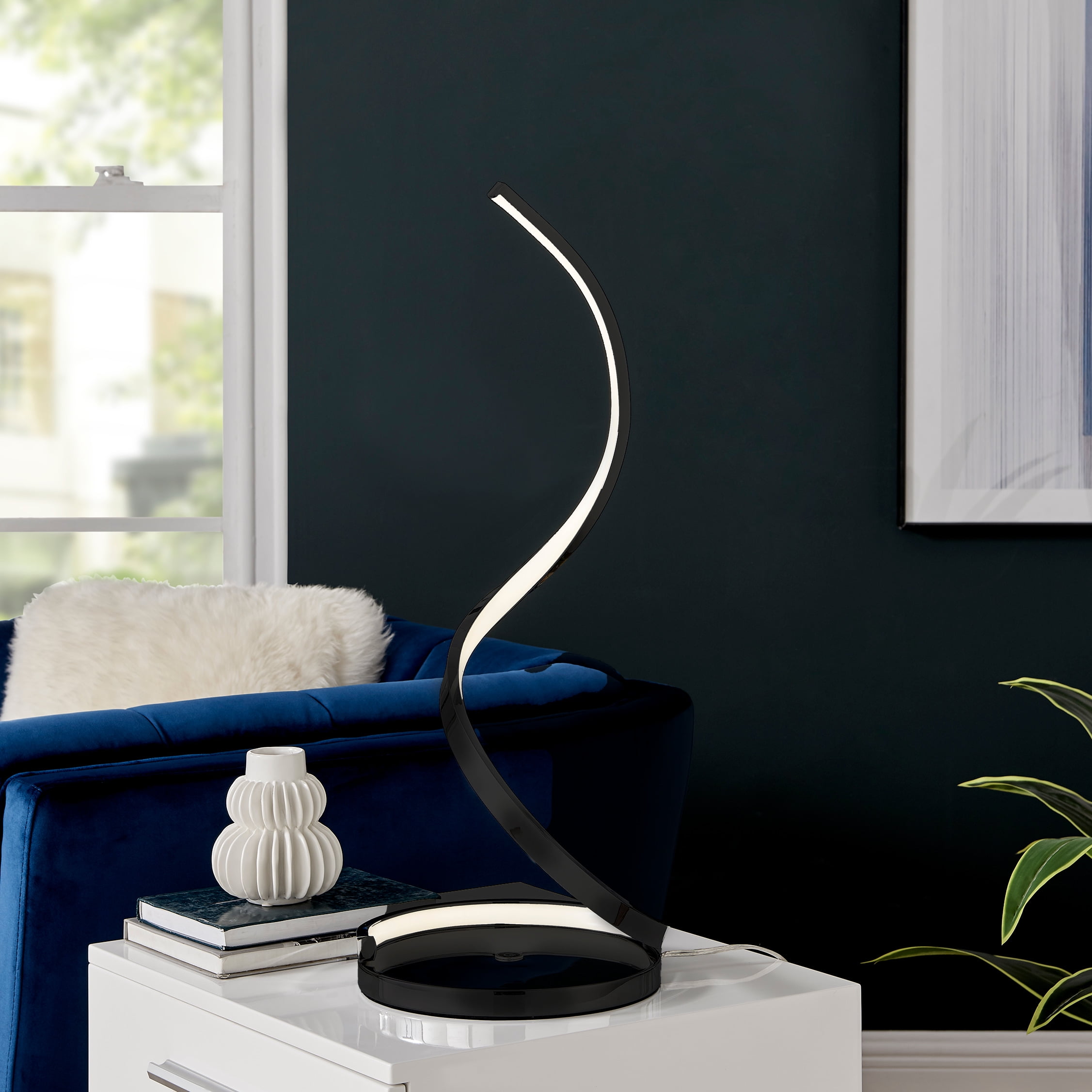 Black Aluminum Spiral LED Table Lamp with Dimmable Light