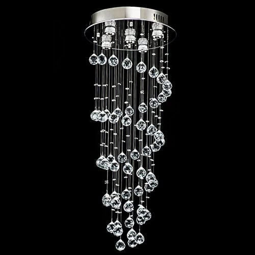 Modern Black Crystal Spiral Chandelier - Dimmable LED Raindrop Light For High Ceilings, 12 Lights With Remote