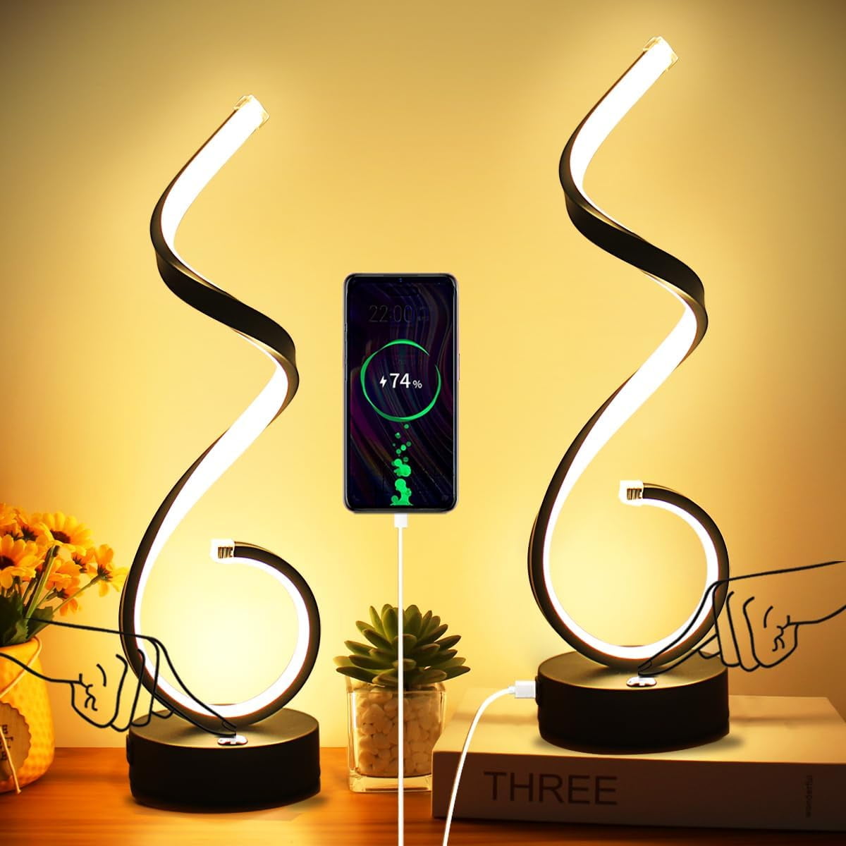 Modern Spiral LED Table Lamp Set of 2, 10W Touch Control Table Lamp