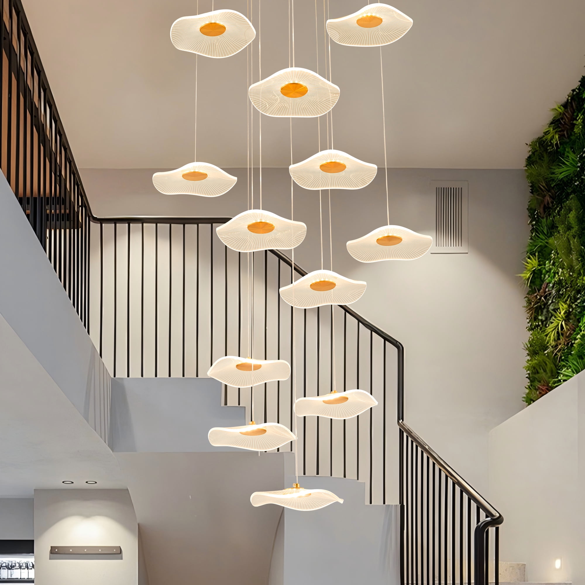 Modern Spiral Lotus Leaf Chandelier - Dimmable 12-Light LED Pendant with Remote for High Ceilings