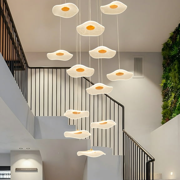 Modern Spiral Lotus Leaf Chandelier - Dimmable 12-Light LED Pendant with Remote for High Ceilings