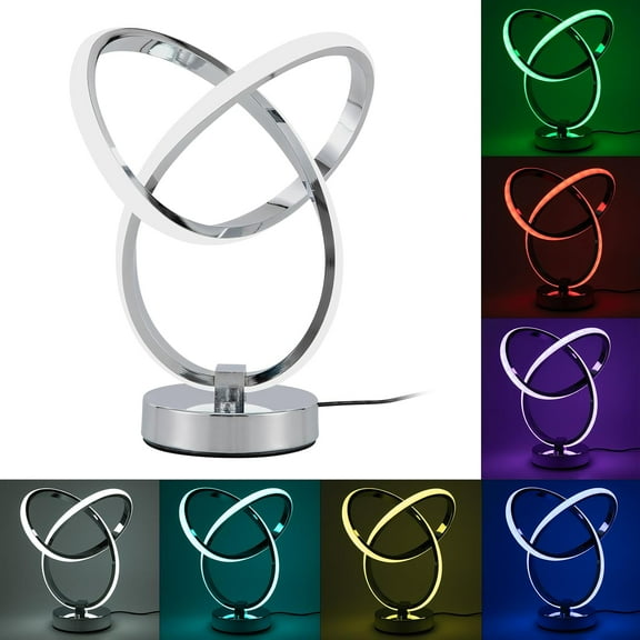 Modern Spiral RGB Table Lamp, Clover Design Spiral Lamp with 7 RGB LED Colors, Touch Control Dimmable Modern Silver Nightstand Lamp for Home Decor Living Room Bedroom Office