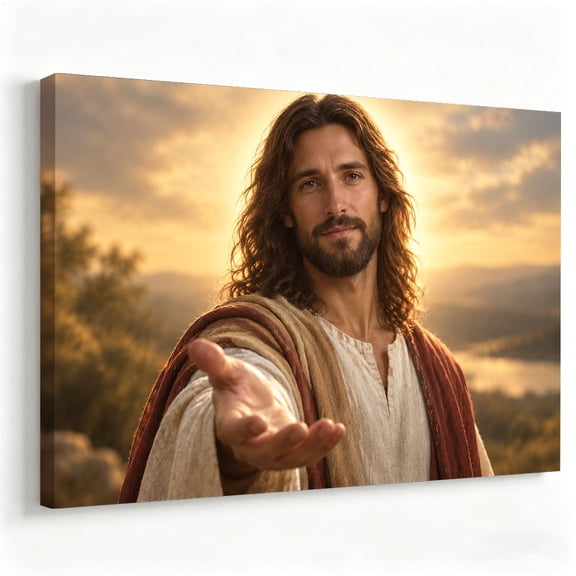 Elmivo Art Modern Spiritual Warm Sunset Jesus Oil Painting Style Framed Canvas Wall Art 12x8