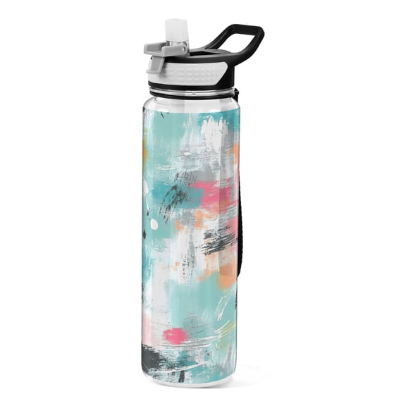 Modern Splash Color Pattern 1000ml Tritan Sport Bottle Straw LeakProof Food-Grade Portable Wide Handle