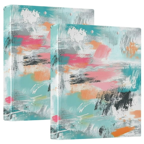 Modern Splash Color Pattern 12.4x10.6in PVC Round Ring Binder, D-Ring 3-Hole, Metal Clip, 200 Sheets