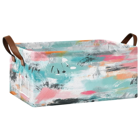 Modern Splash Color Pattern Open Home Storage Bins Foldable Metal Frame Shelf Baskets 16.9x11.4x7.7in Water-Resistant