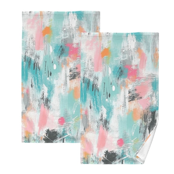 Modern Splash Color Pattern Set of 2 Pure Cotton Towels, 16'' x 28'', Highly Absorbent and Soft